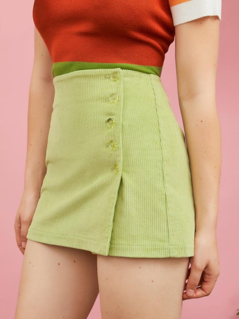 Dolls Kill Sugar Thrillz Corduroy Button Up Mini Skirt Pastel Sage Green Medium